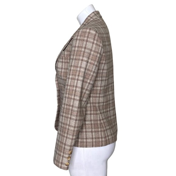 Pendleton Vintage Beige Plaid 100% Virgin Wool Blazer, Long Sleeves Women's 10 - Picture 6 of 9